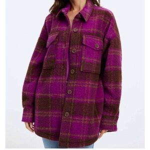 Good American Fuchsi Plaid Jacket shacket, fits oversized size S/M 1/2